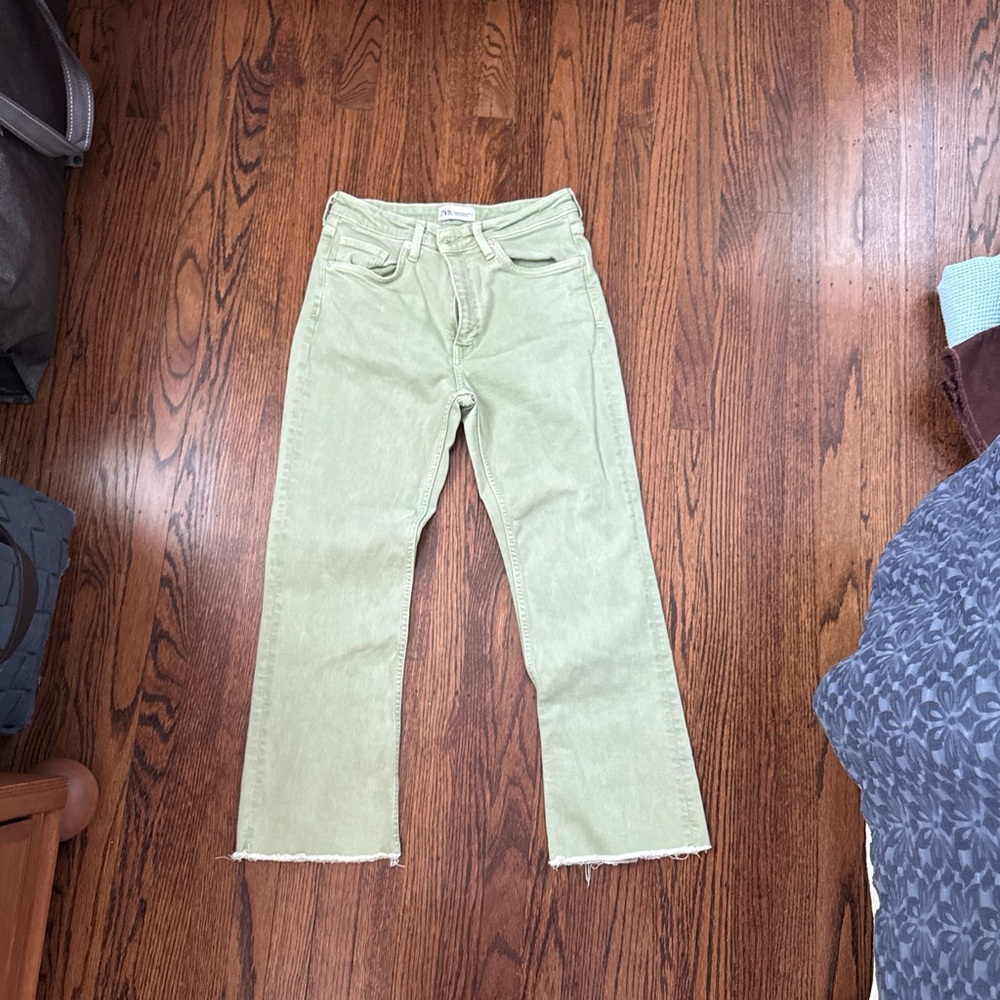 Zara Green Flare Wide Leg Jeans
